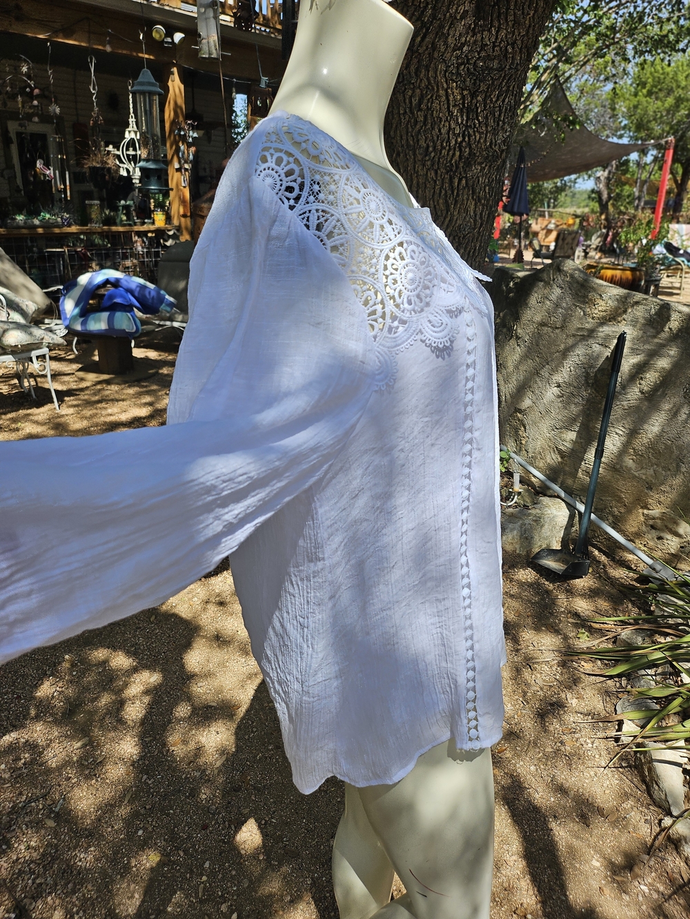 Olive Hill Crochet Lace Yoke White Long-Sleeve Blouse With Tank Top Liner M - Picture 6 of 13